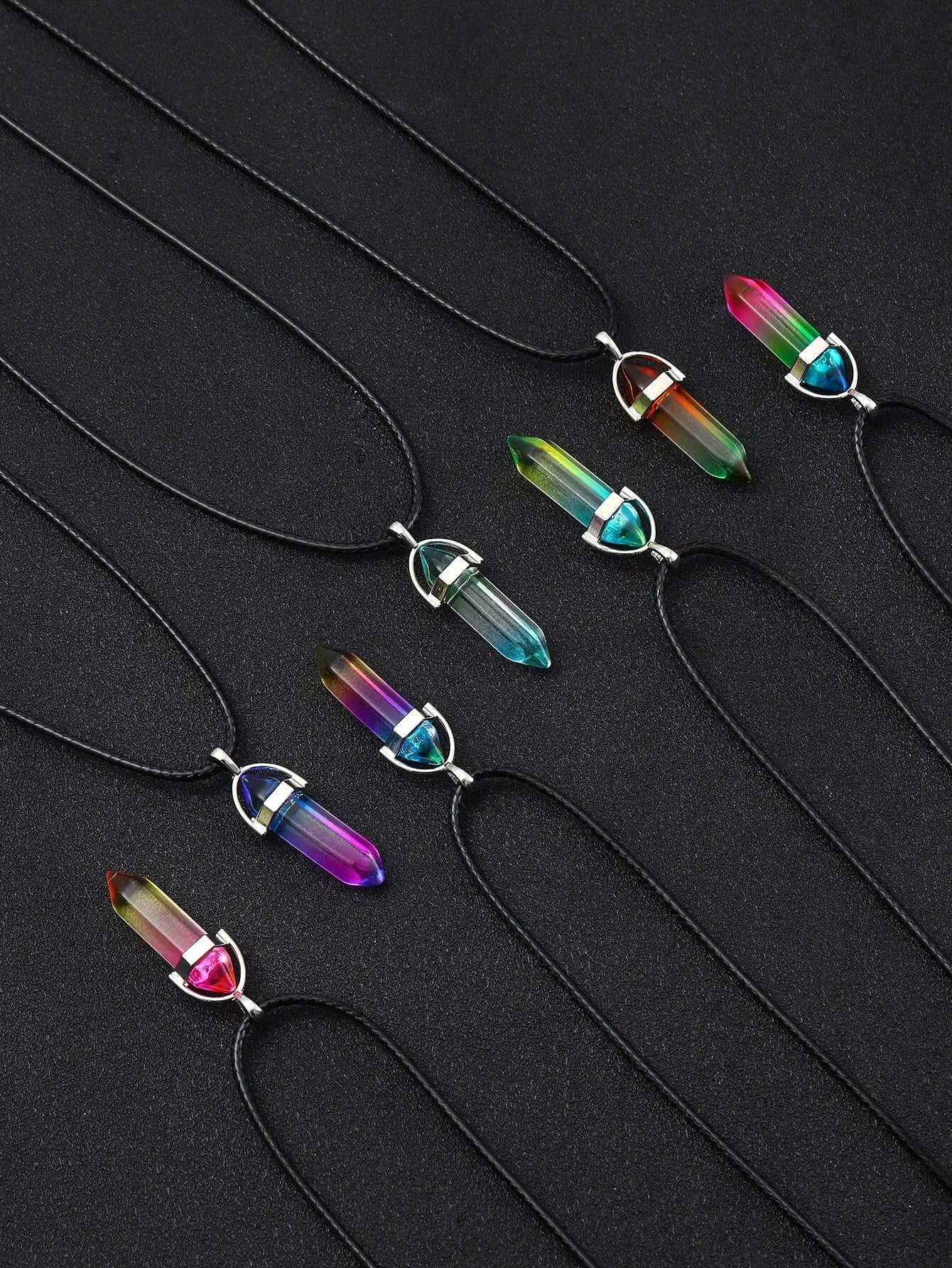 7-Pieces Necklace Set of Healing Hexagonal Crystals