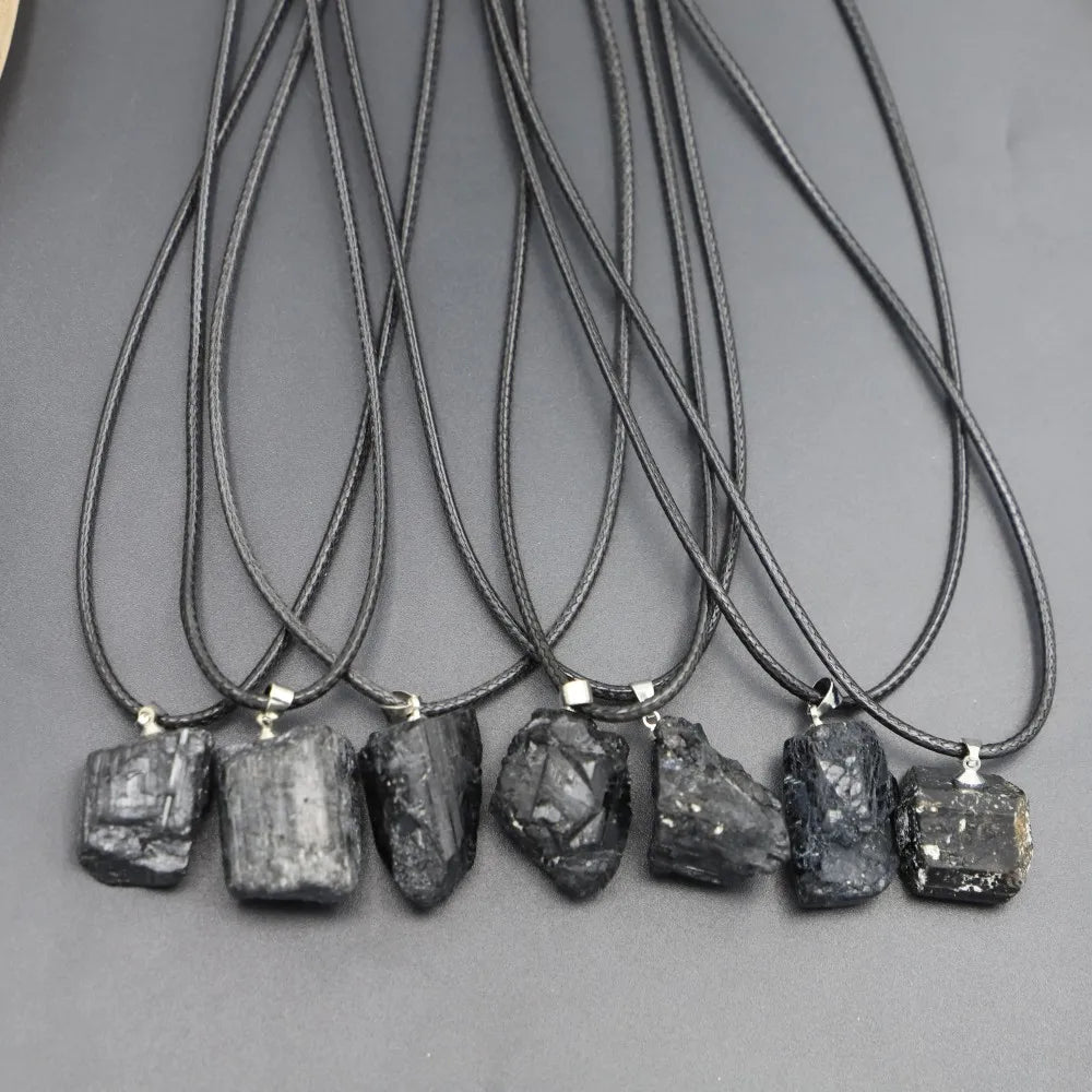 Natural Black Tourmaline Necklace Mineral Rock Chakra Jewelry omen Quartz Crystal Stone Pendant for Man Irregular Shape