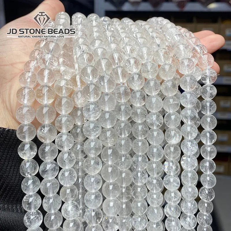 3A Natural Rock Quartz Loose Round Beads – Flawless White Crystal for Jewelry Making, Bracelets, Necklaces, and DIY Accessories