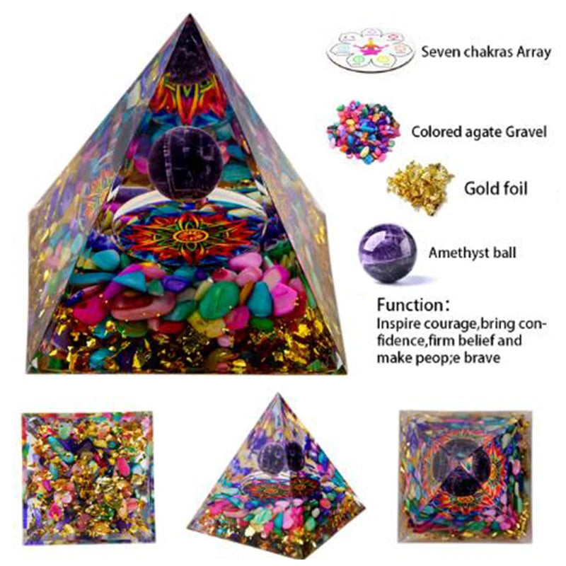 Natural Crystal Energy Generator Pyramid – Spiritual Healing Chakra Resin for Meditation and Room Decoration