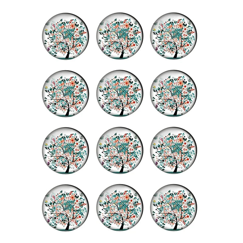 12-pieces Colorful Tree of Life Glass Cabochons