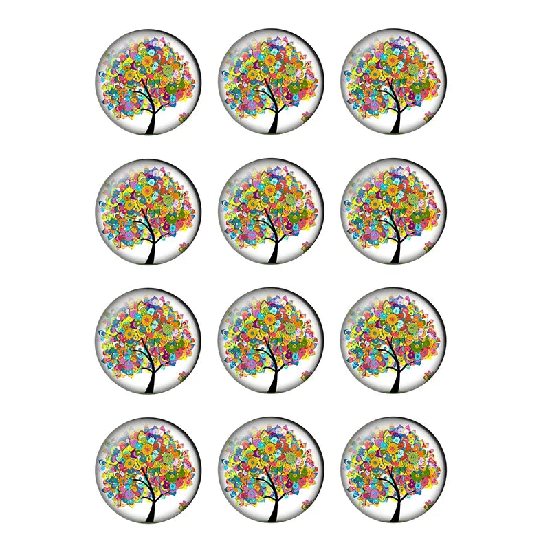 12-pieces Colorful Tree of Life Glass Cabochons