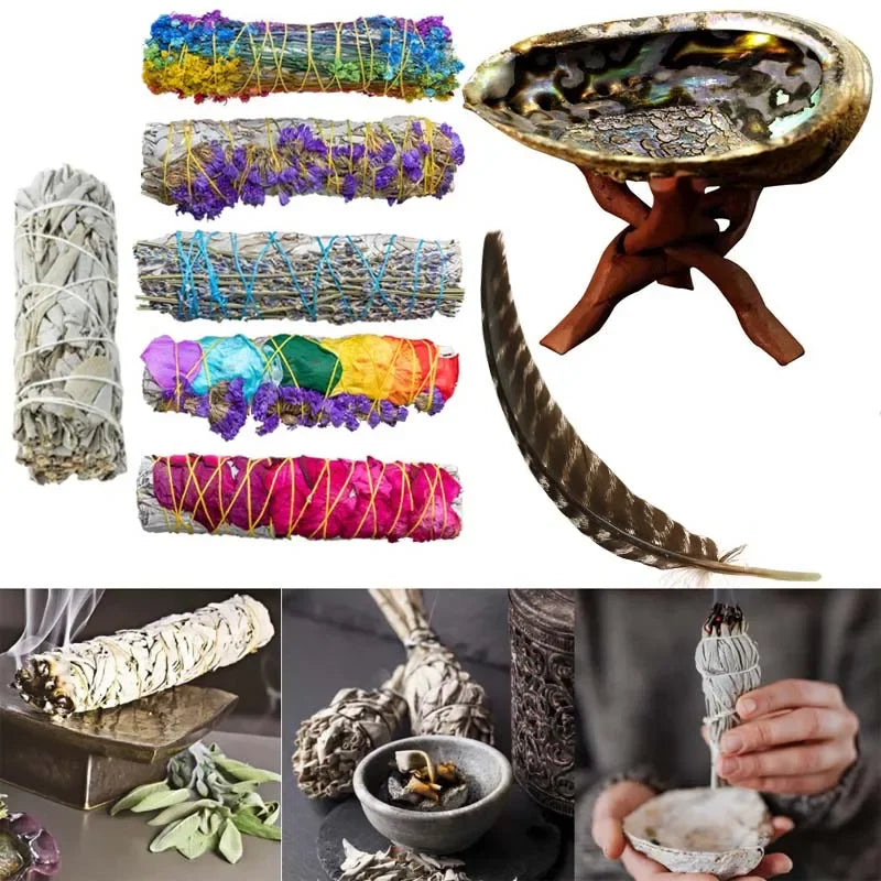 Incense White Sage Bundle Smudge Sticks Home Purification Smoky Grass Cleaning Reiki Set Meditation Energy Cleansing Bundles