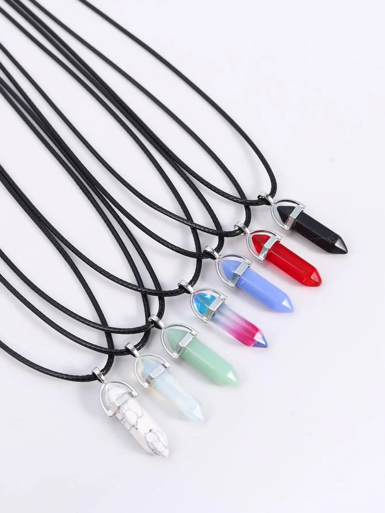 7-Pieces Necklace Set of Healing Hexagonal Crystals