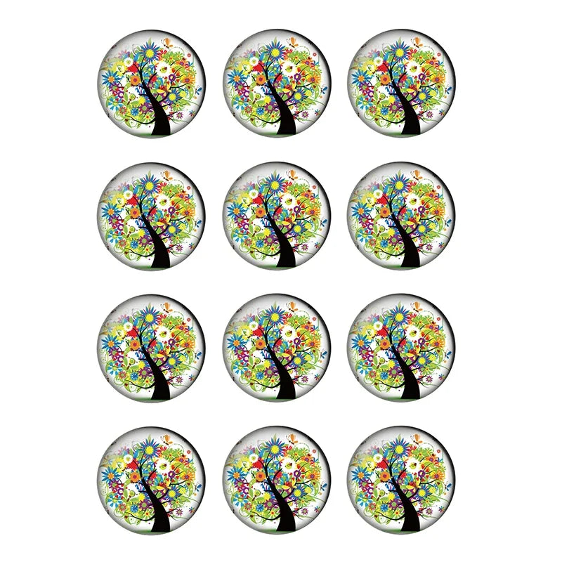 12-pieces Colorful Tree of Life Glass Cabochons