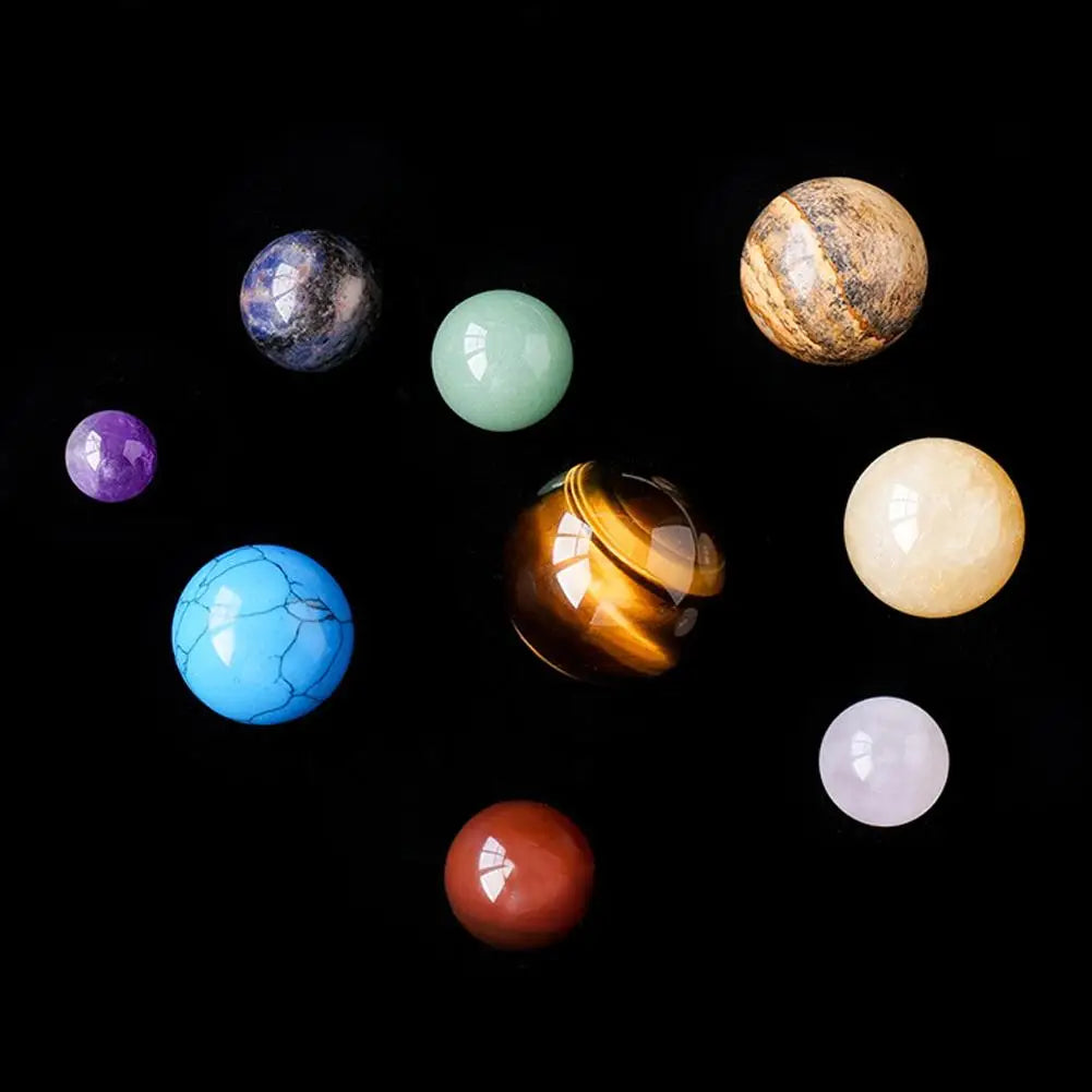 Natural Crystal Planet Balls – Solar System made of Rock Quartz Stones, Healing Reiki Chakra Energy Spheres