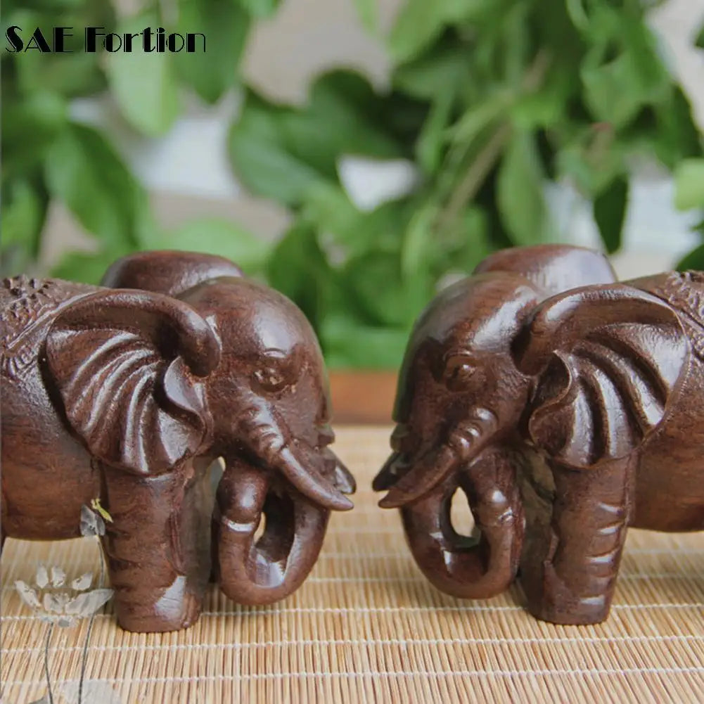 Fortion Elephant Figurine – Carved Natural Wood & Mineral Crystal Chakra Statue