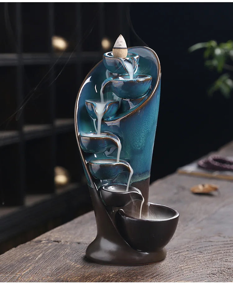 Ceramic Waterfall Incense Burner - Peace & Mindfulness