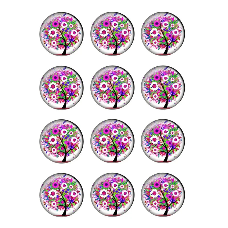 12-pieces Colorful Tree of Life Glass Cabochons