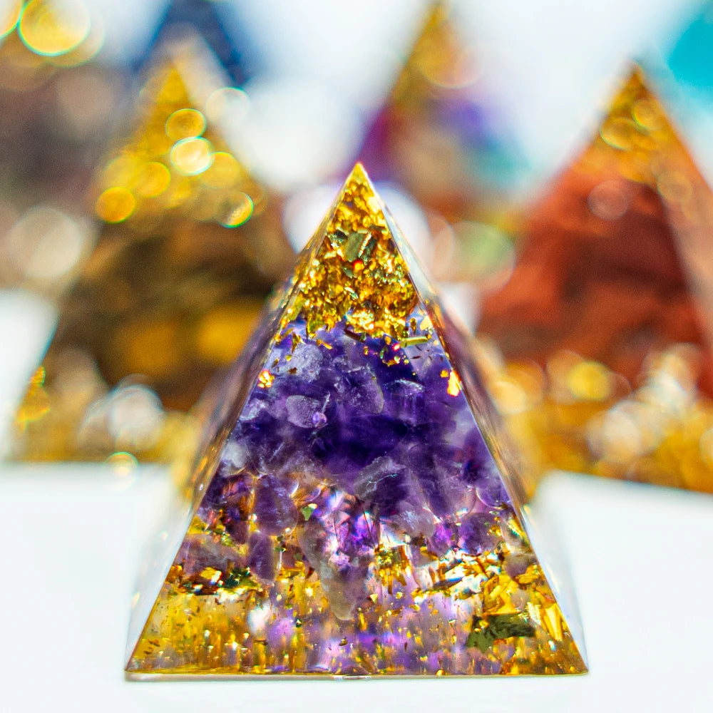 Natural Crystal Reiki Healing Pyramid Generator for Meditation and Home Decor