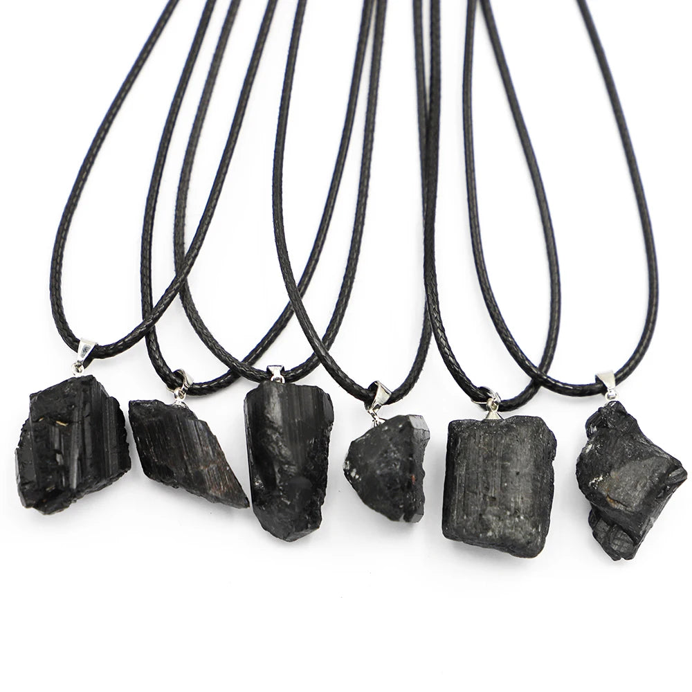 Natural Black Tourmaline Necklace Mineral Rock Chakra Jewelry omen Quartz Crystal Stone Pendant for Man Irregular Shape