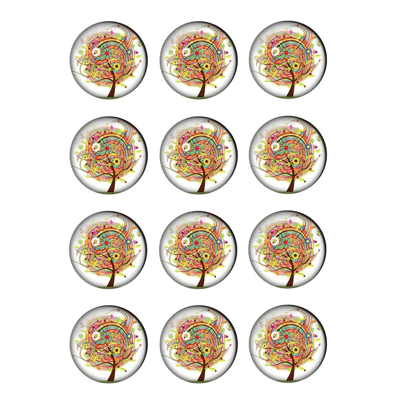 12-pieces Colorful Tree of Life Glass Cabochons