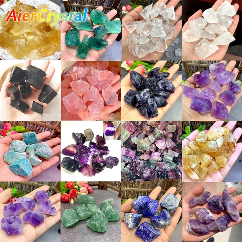 Natural Crystal Stones – Irregular Rose Quartz, Amethyst, and Fluorite Mineral Rocks for Reiki Healing and Home Decor