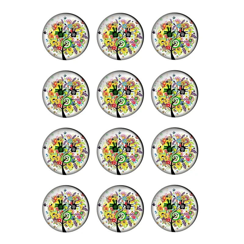 12-pieces Colorful Tree of Life Glass Cabochons