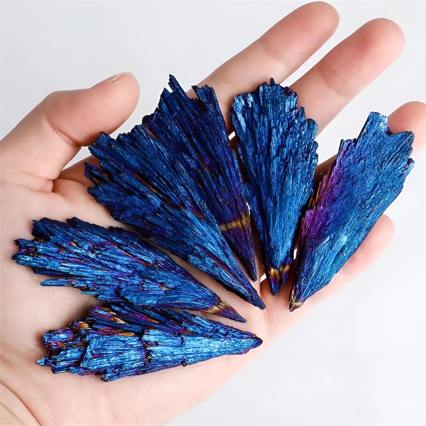 Natural Black Tourmaline Electroplated Quartz Titanium Coated Crystal Mineral Specimen Room Decor Peacock Feather Healing Rocks