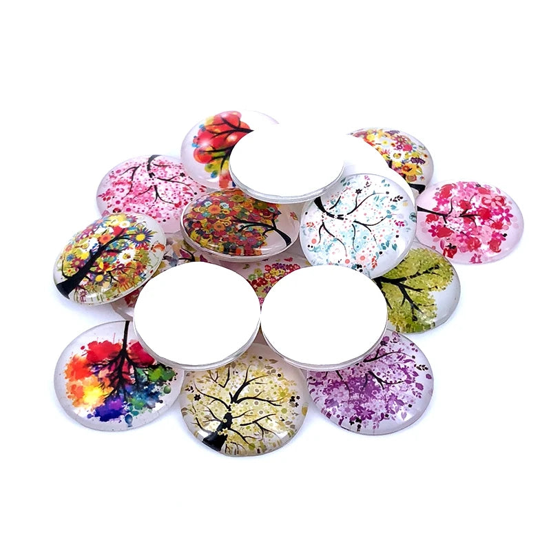 12-pieces Colorful Tree of Life Glass Cabochons