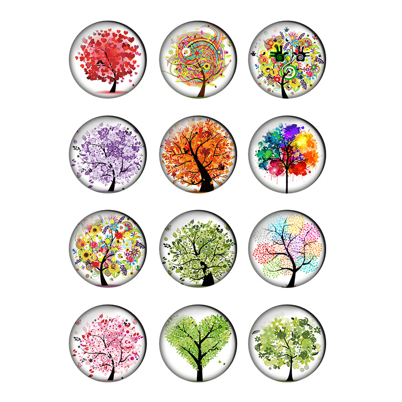 12-pieces Colorful Tree of Life Glass Cabochons