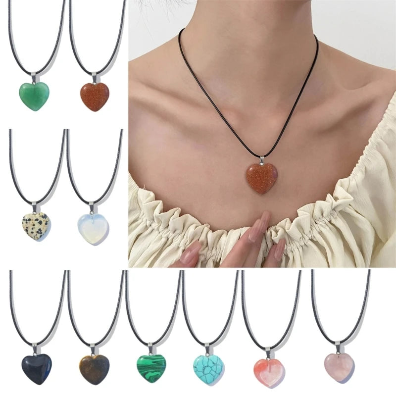 Geometric Healing Crystals Necklace Natural Semi-Precious Chakras Gemstones Amulet Lucky Coin Charm Protective Necklace