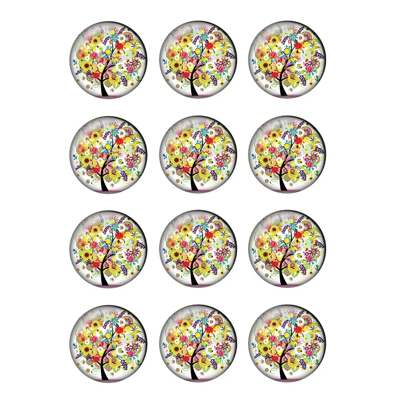 12-pieces Colorful Tree of Life Glass Cabochons