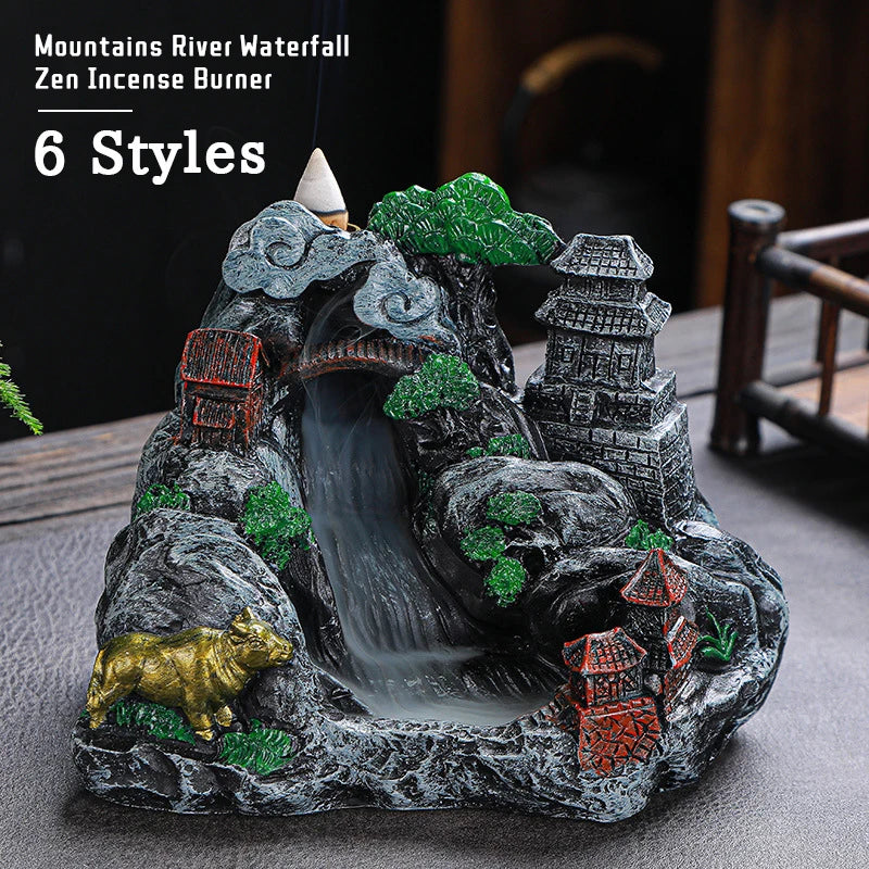 Serenity with Mountains River Waterfall Incense Burner