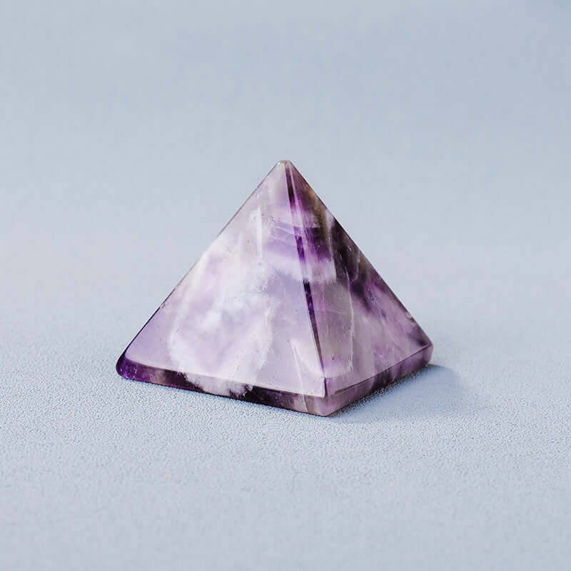 Amethyst crystal stone pyramid ornament for mindfulness and meditation energy generation